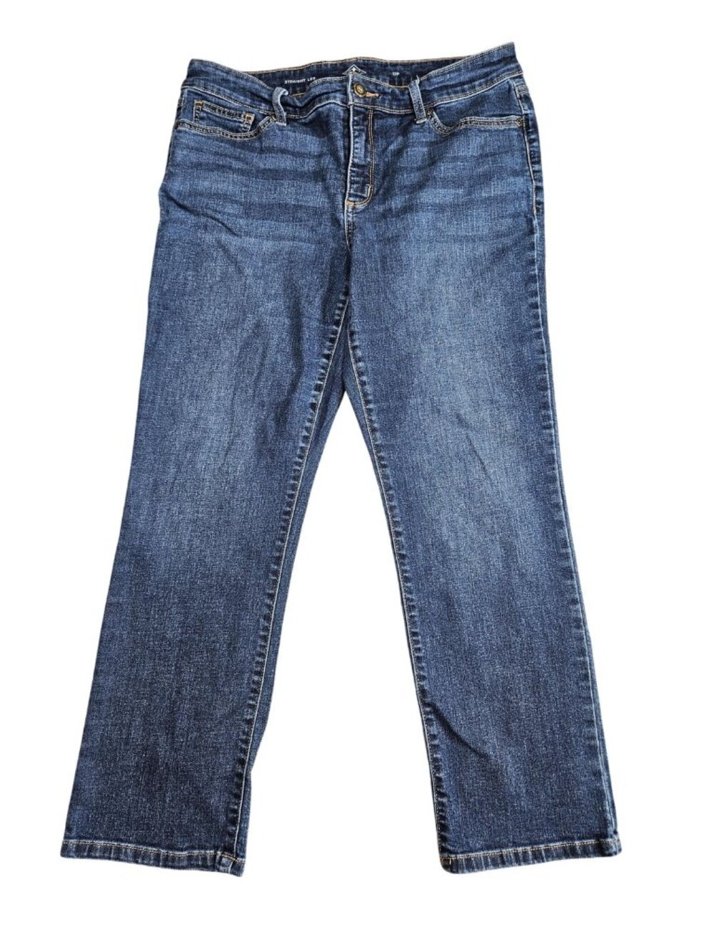 St. John's Bay Straight Jeans Womens 12P Blue Med Wash‎ High Rise Stretch Denim